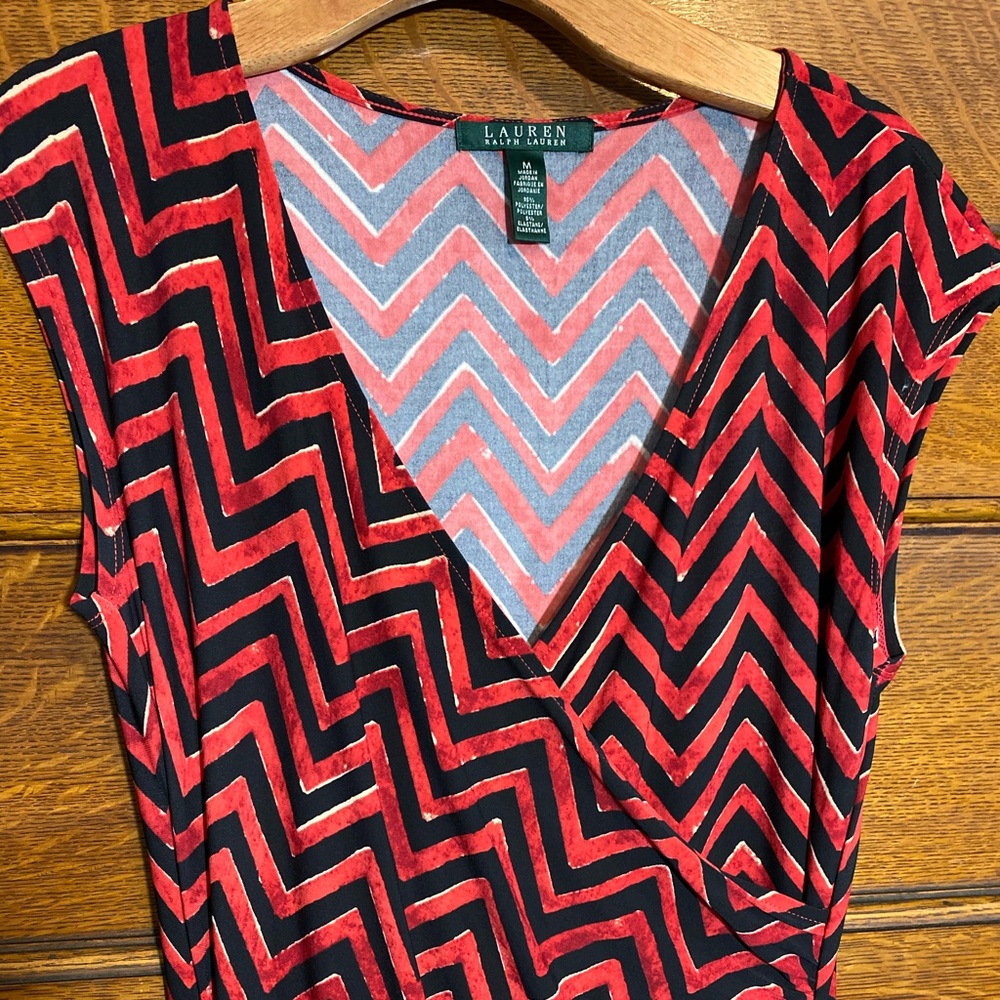 Ralph Lauren Red, Black, Gold Chevron dress